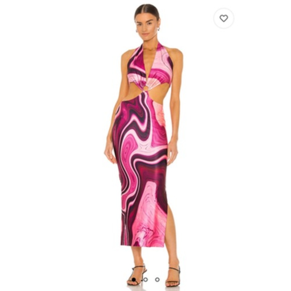 Farai London Dress Womens Medium Pink Tie Dye Halter Cutout Bodycon Maxi Party